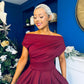 Breffy Asymmetric Neckline Studded Midi Wine
