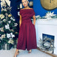 Breffy Asymmetric Neckline Studded Midi Wine