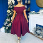Breffy Asymmetric Neckline Studded Midi Wine