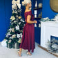 Breffy Asymmetric Neckline Studded Midi Wine