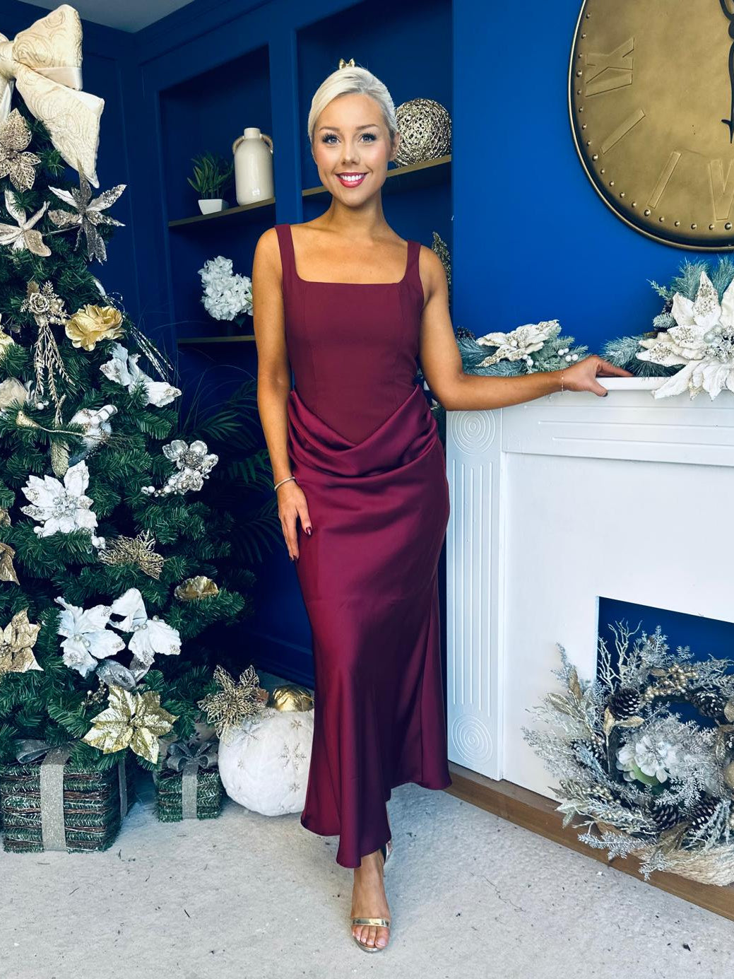 Justine Rushed Panel Detail Maxi Dress Wine