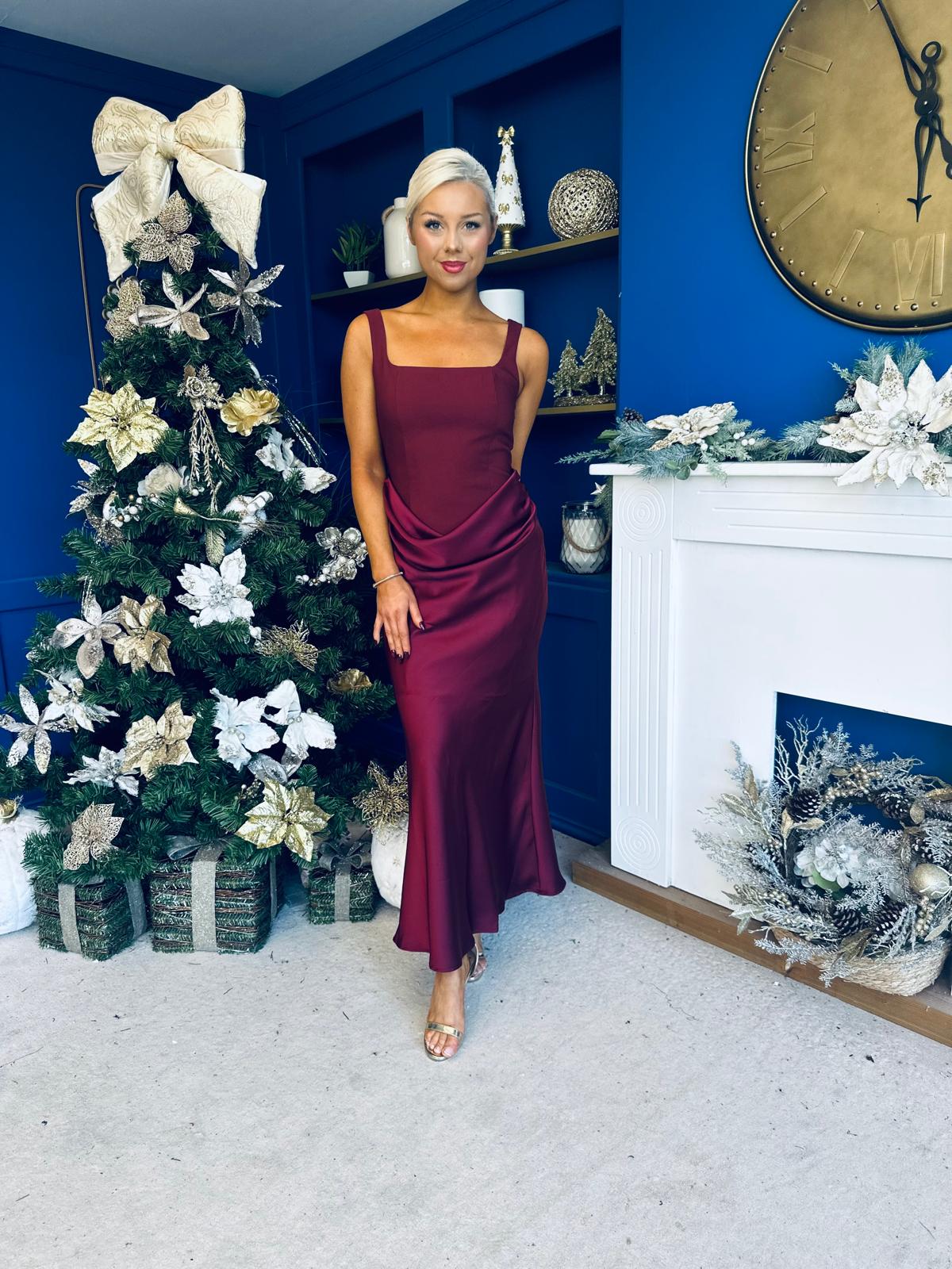 Justine Rushed Panel Detail Maxi Dress Wine