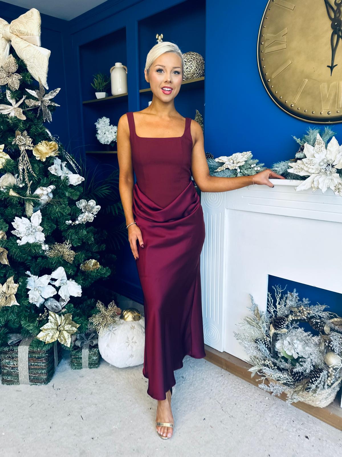 Justine Rushed Panel Detail Maxi Dress Wine