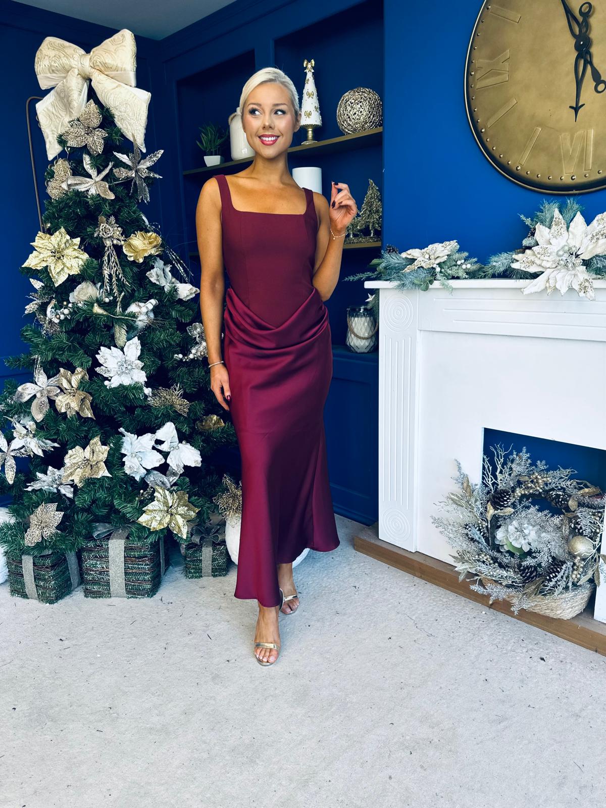 Justine Rushed Panel Detail Maxi Dress Wine