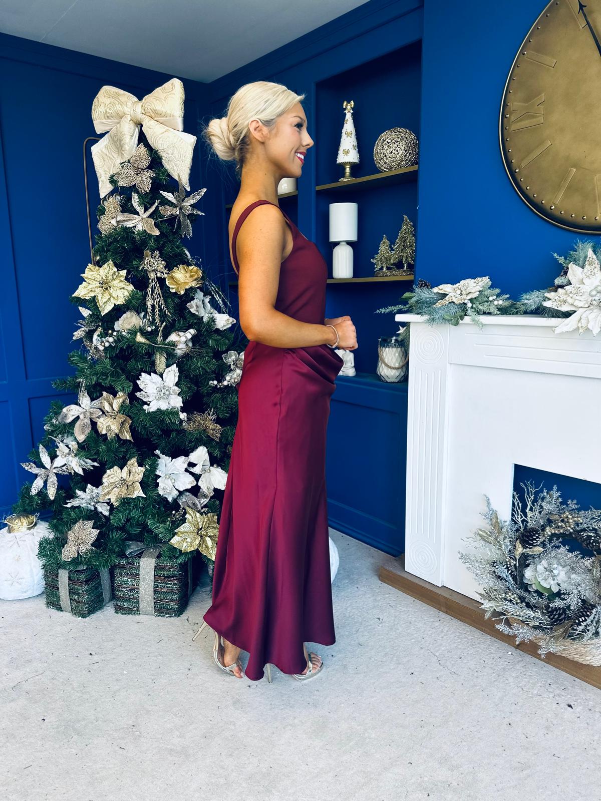 Justine Rushed Panel Detail Maxi Dress Wine