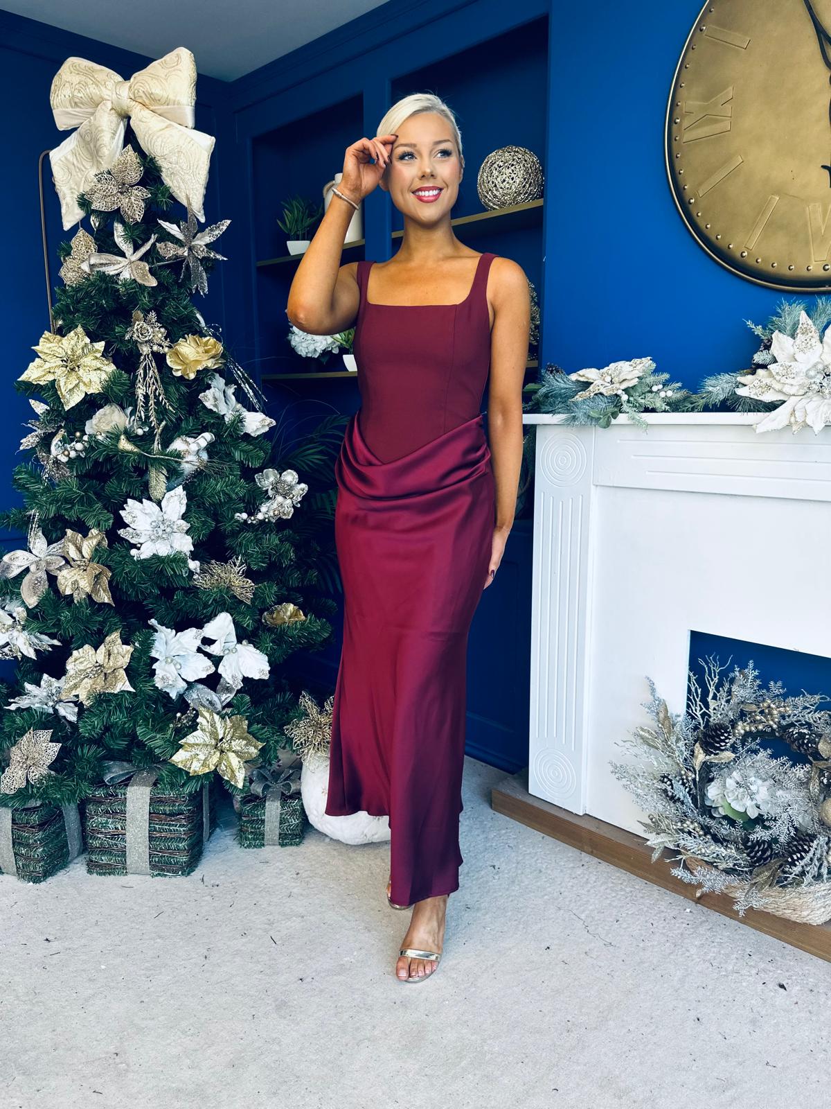 Justine Rushed Panel Detail Maxi Dress Wine