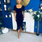 Leona Square Neck Frill Midi Dress Navy Velvet