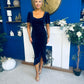 Leona Square Neck Frill Midi Dress Navy Velvet