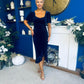 Leona Square Neck Frill Midi Dress Navy Velvet