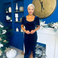 Leona Square Neck Frill Midi Dress Navy Velvet