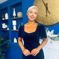 Leona Square Neck Frill Midi Dress Navy Velvet