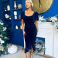 Leona Square Neck Frill Midi Dress Navy Velvet