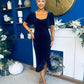 Leona Square Neck Frill Midi Dress Navy Velvet