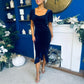 Leona Square Neck Frill Midi Dress Navy Velvet
