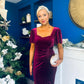 Leona Square Neck Frill Midi Dress Wine Velvet