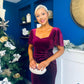 Leona Square Neck Frill Midi Dress Wine Velvet