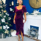 Leona Square Neck Frill Midi Dress Wine Velvet