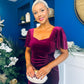 Leona Square Neck Frill Midi Dress Wine Velvet