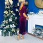Leona Square Neck Frill Midi Dress Wine Velvet