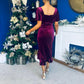 Leona Square Neck Frill Midi Dress Wine Velvet