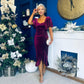 Leona Square Neck Frill Midi Dress Wine Velvet