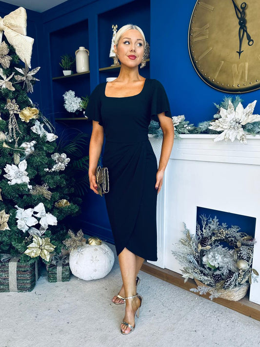 Maeve Pleated Midi Occasion Dress Black