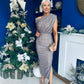 Tara One Shoulder Sequin Dress Taupe