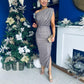 Tara One Shoulder Sequin Dress Taupe
