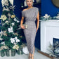 Tara One Shoulder Sequin Dress Taupe