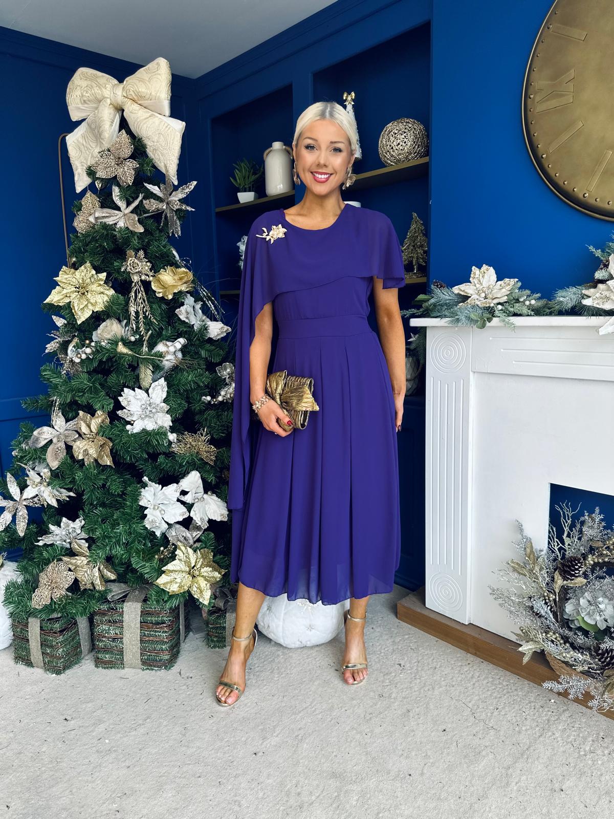 Caoimhe Cape Detail Midi Dress Violet
