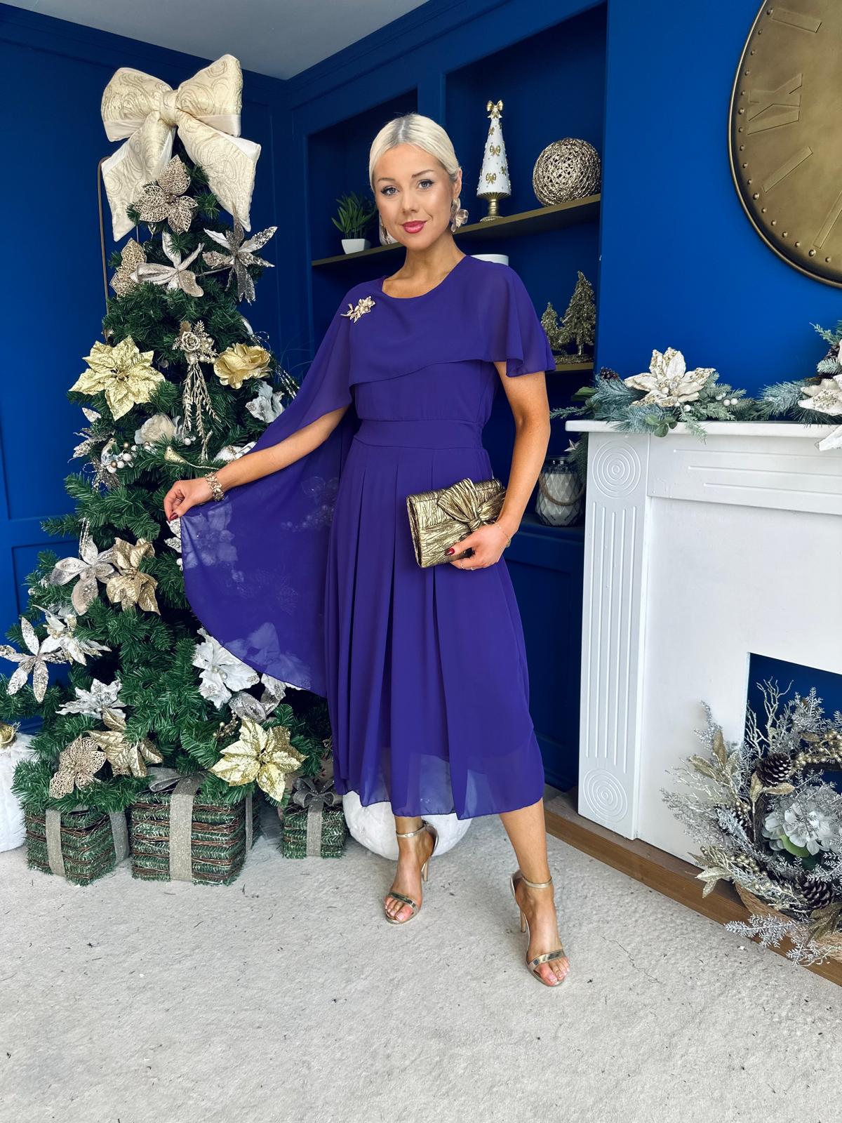 Caoimhe Cape Detail Midi Dress Violet
