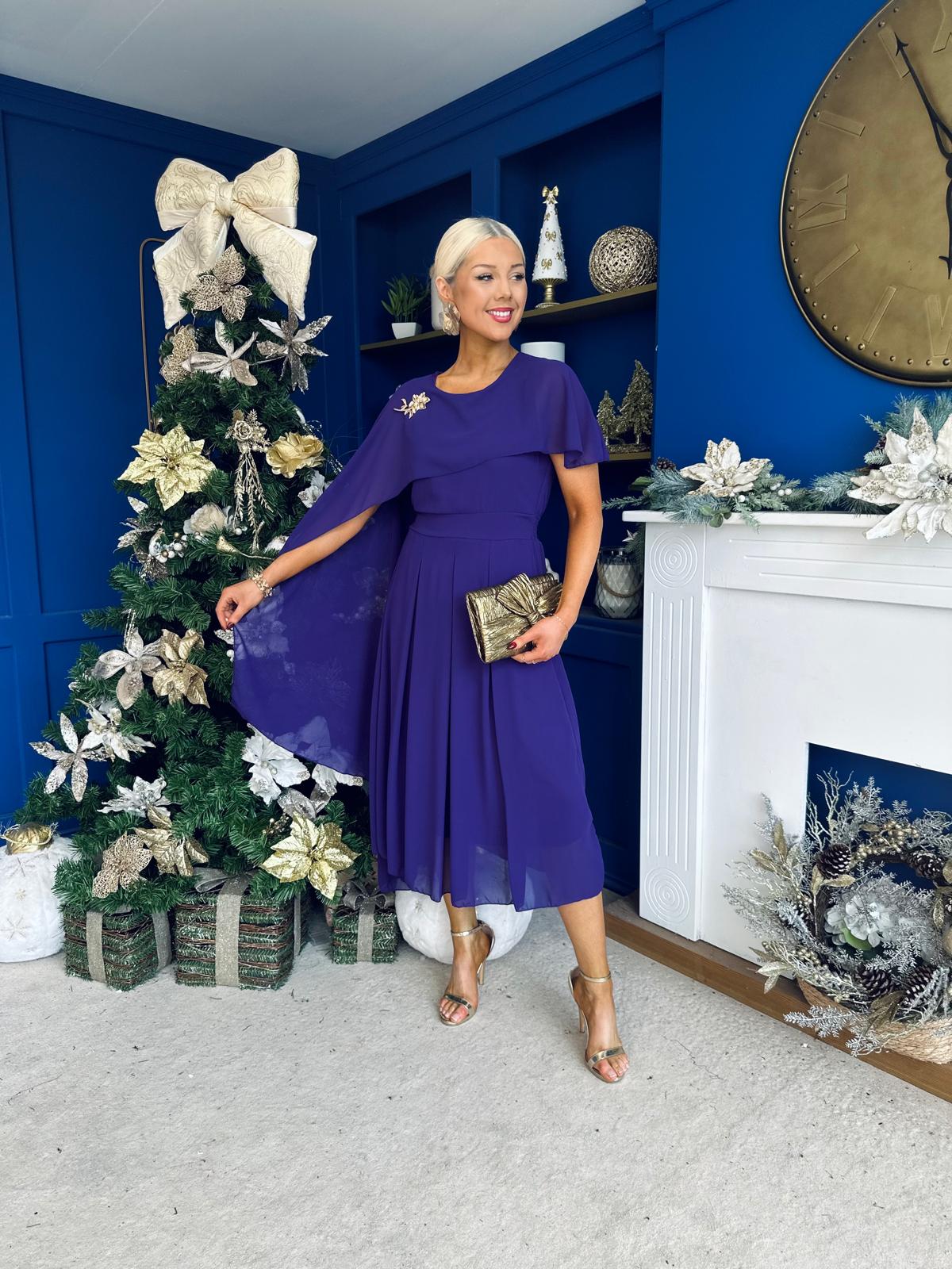 Caoimhe Cape Detail Midi Dress Violet