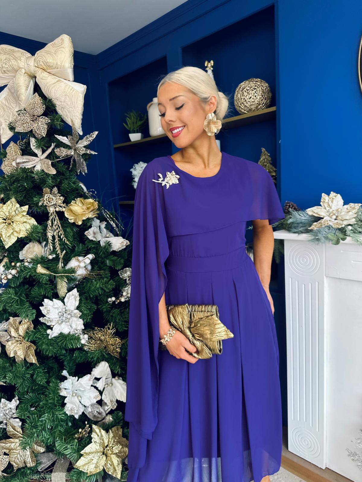 Caoimhe Cape Detail Midi Dress Violet