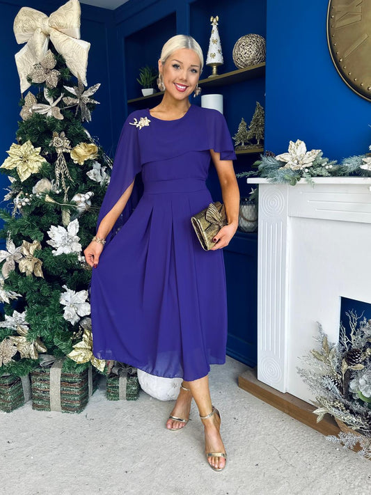 Caoimhe Cape Detail Midi Dress Violet
