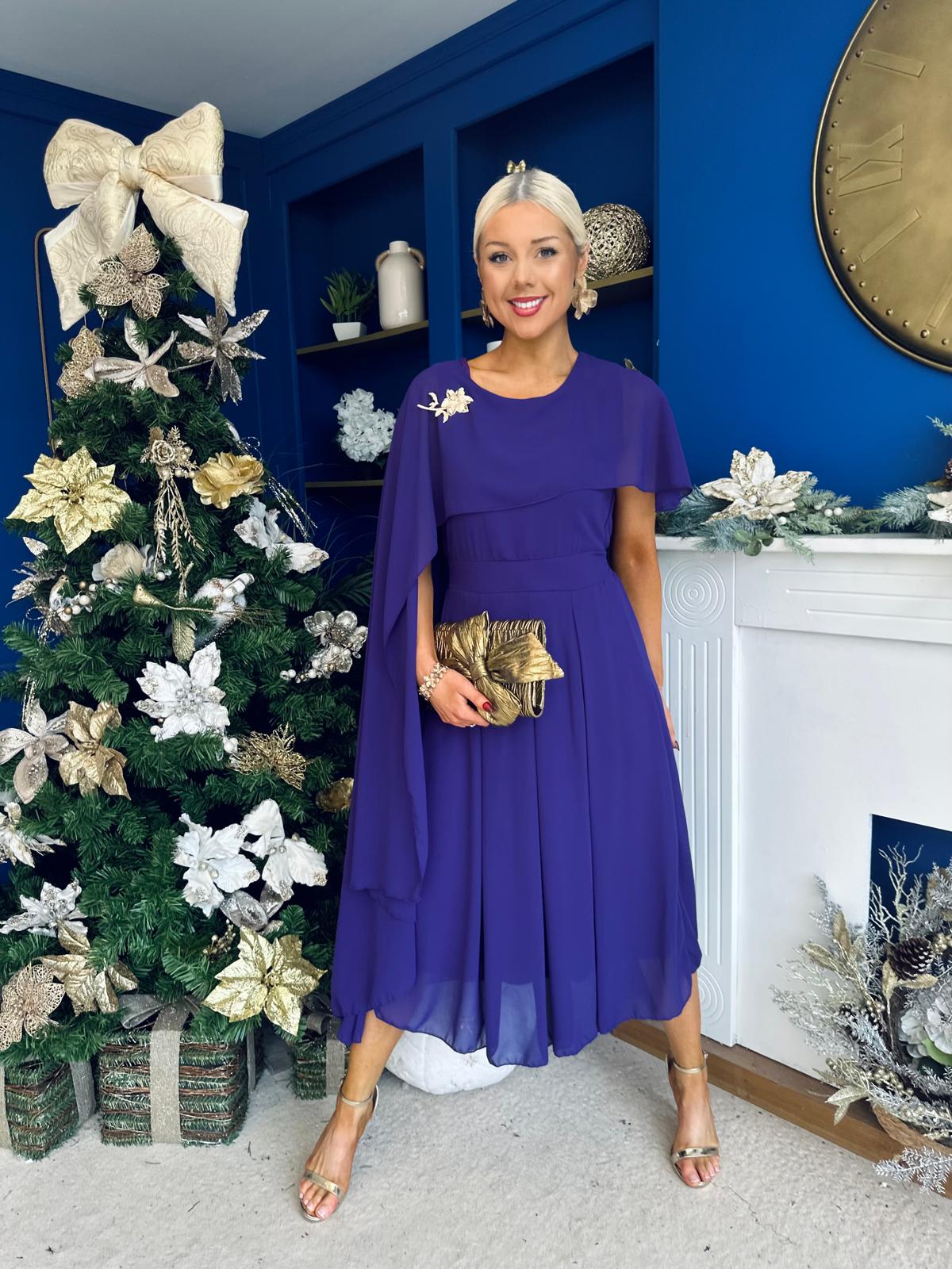 Caoimhe Cape Detail Midi Dress Violet