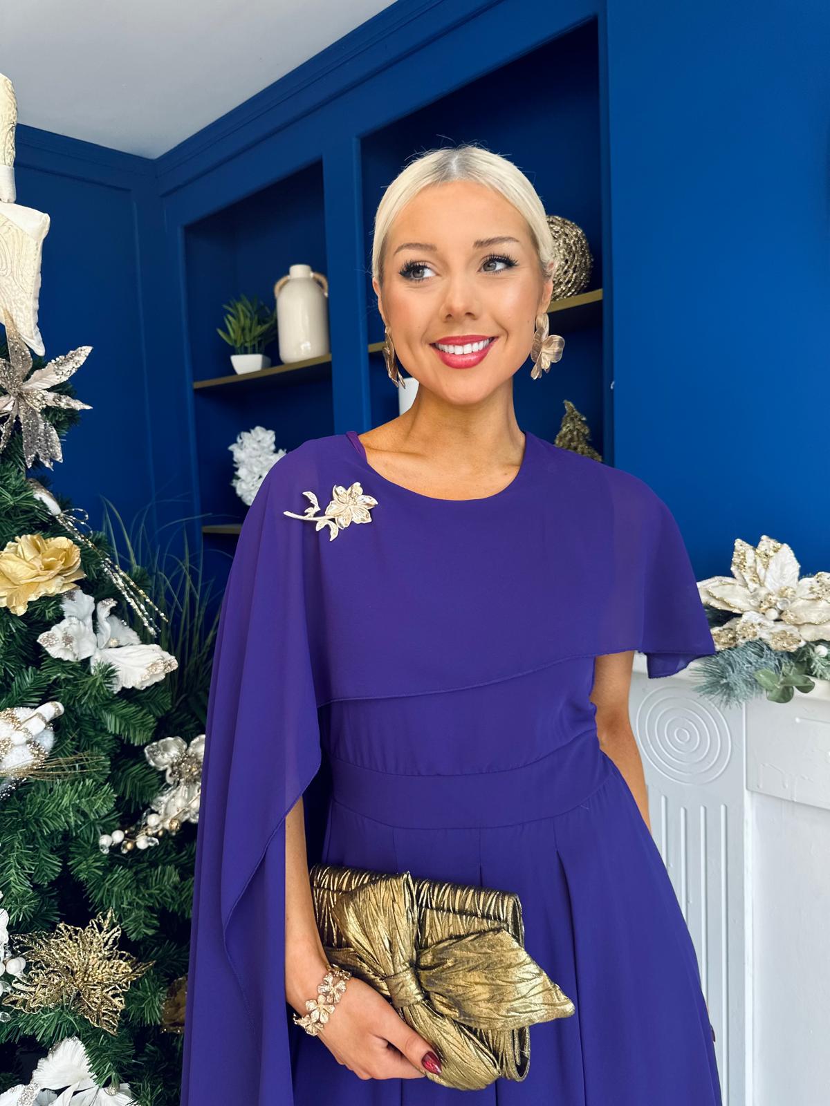 Caoimhe Cape Detail Midi Dress Violet