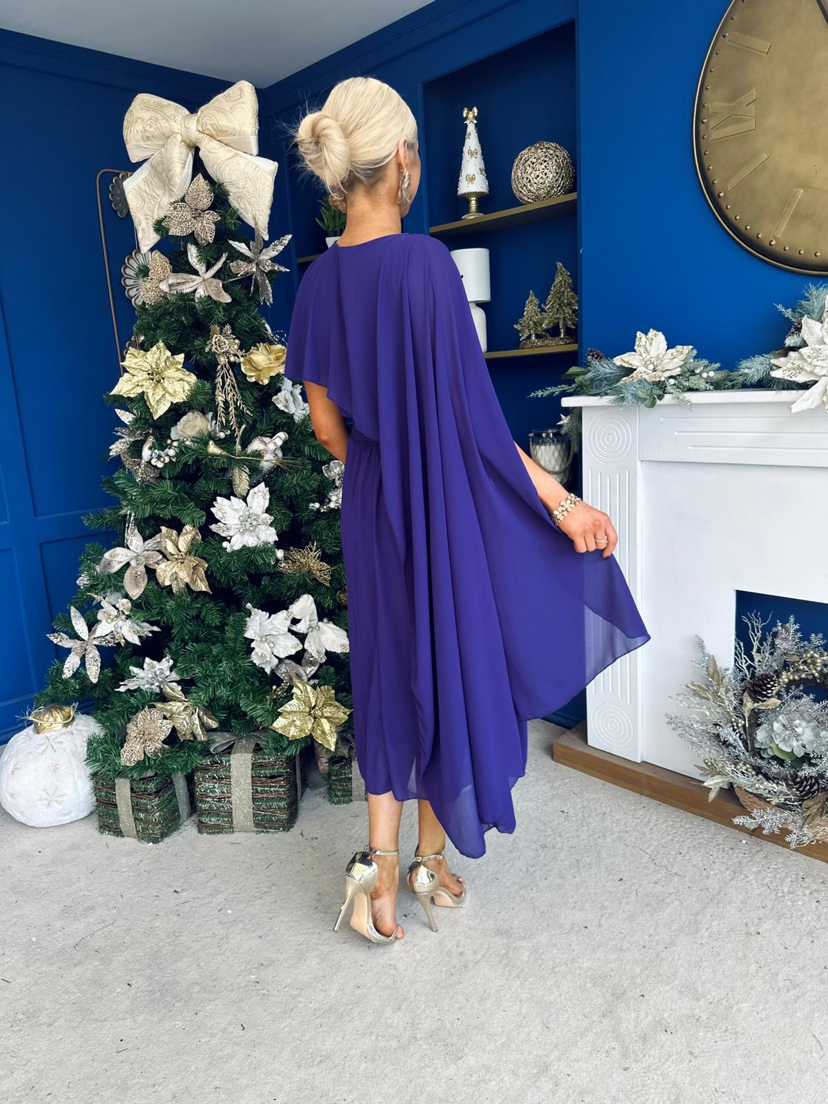 Caoimhe Cape Detail Midi Dress Violet