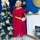 Caoimhe Cape Detail Midi Dress Ruby