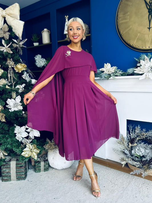 Caoimhe Cape Detail Midi Dress Mulberry