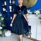 Colette Puff Sleeve Gold Detail Velvet Dress Black