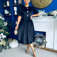 Colette Puff Sleeve Gold Detail Velvet Dress Black