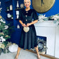 Colette Puff Sleeve Gold Detail Velvet Dress Black