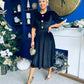 Colette Puff Sleeve Gold Detail Velvet Dress Black