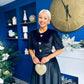 Colette Puff Sleeve Gold Detail Velvet Dress Black