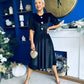 Colette Puff Sleeve Gold Detail Velvet Dress Black