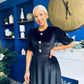 Colette Puff Sleeve Gold Detail Velvet Dress Black
