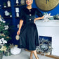 Colette Puff Sleeve Gold Detail Velvet Dress Black