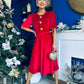Colette Puff Sleeve Gold Detail Velvet Dress Red