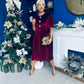 Colette Puff Sleeve Gold Detail Velvet Dress Burgundy
