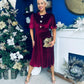 Colette Puff Sleeve Gold Detail Velvet Dress Burgundy